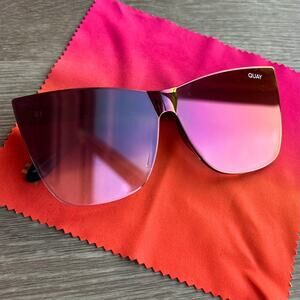 QUAY Come Thru Cat Eye Shield Sunglasses Black Fade Lens Oversized